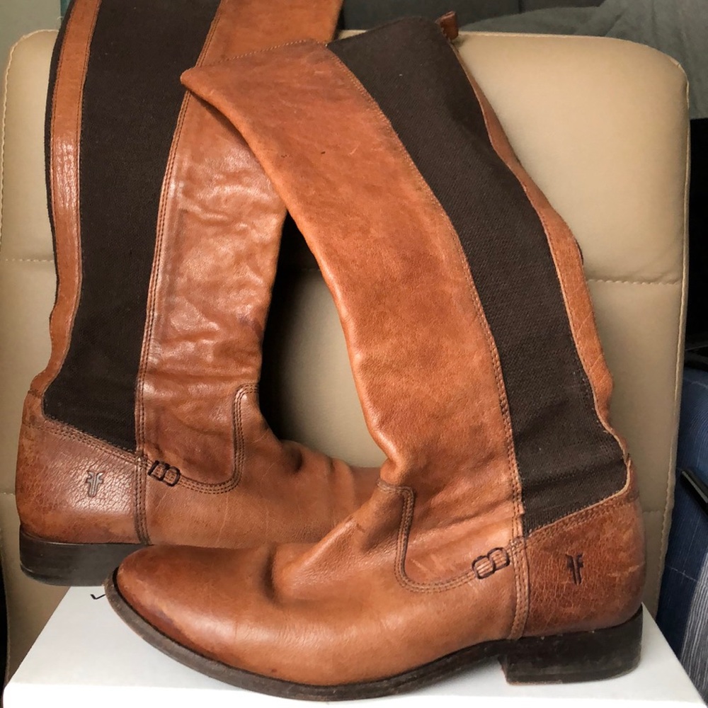 Frye Tall Cognac Boot with stretch calf